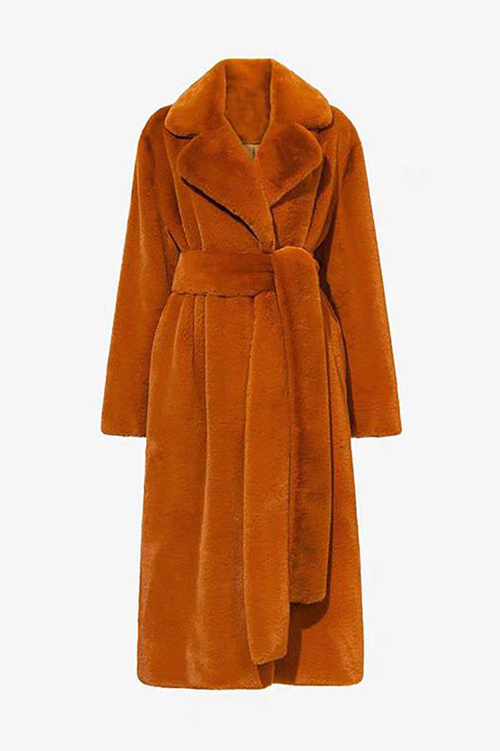 Mune | Women's Long Imitation Fur Jacket with Open Front and Belt