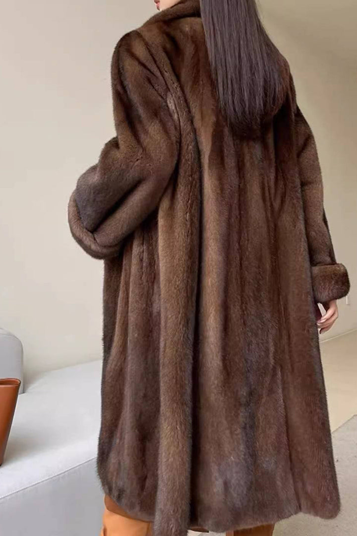 Mune | Ladies Long Faux Fur Jacket with Open Front and Soft Down Texture