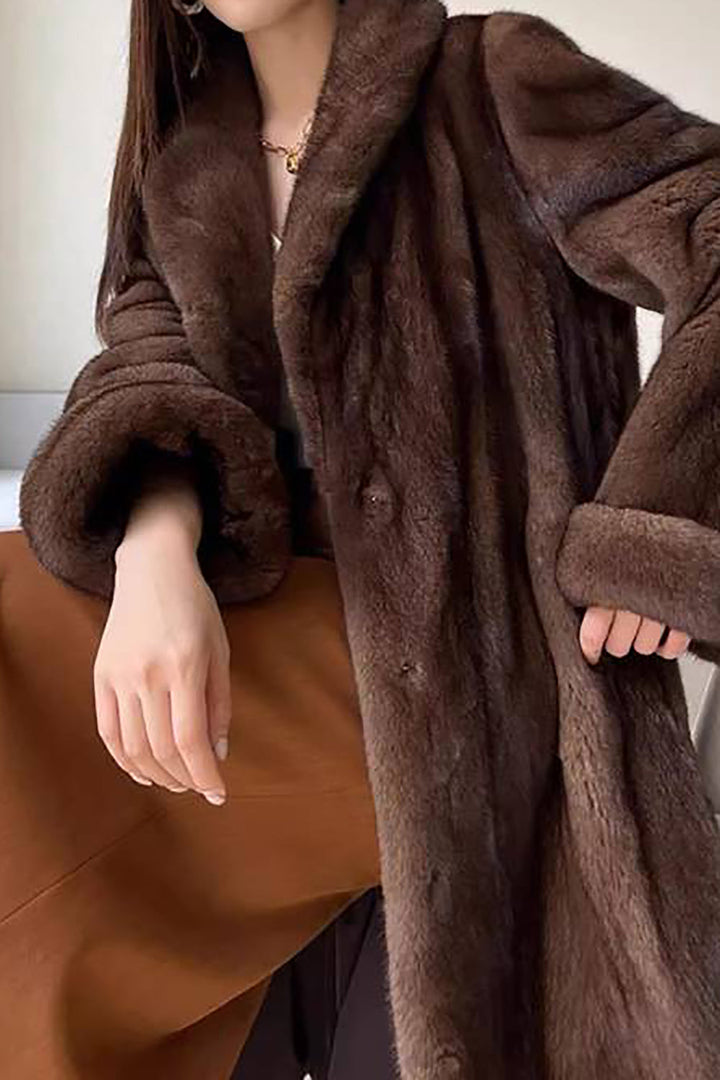 Mune | Ladies Long Faux Fur Jacket with Open Front and Soft Down Texture