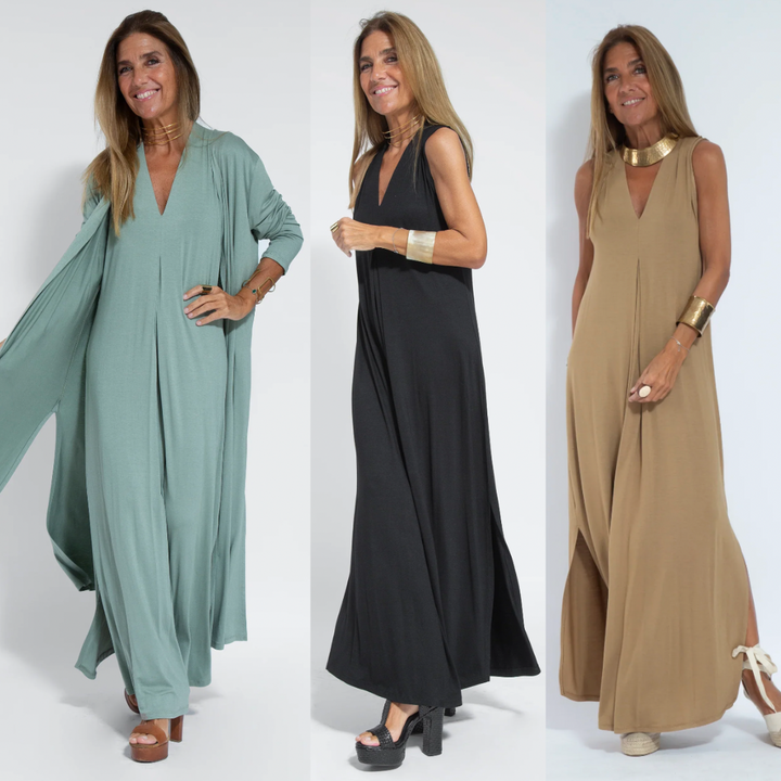 Set of long flattering dress and vest