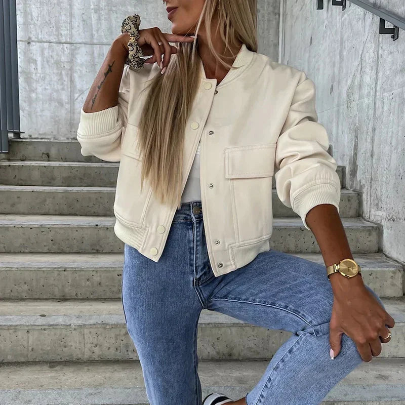 Mune | Women's Casual Bomber Jacket with Pockets and Long Sleeves