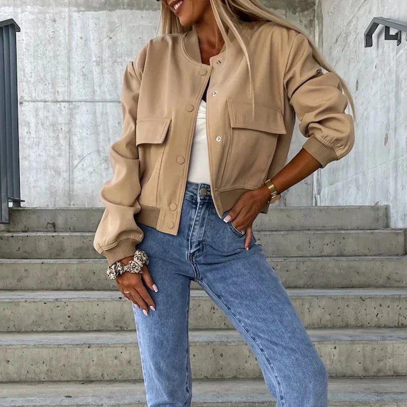 Mune | Women's Casual Bomber Jacket with Pockets and Long Sleeves