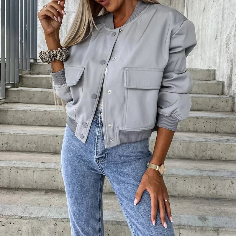 Mune | Women's Casual Bomber Jacket with Pockets and Long Sleeves