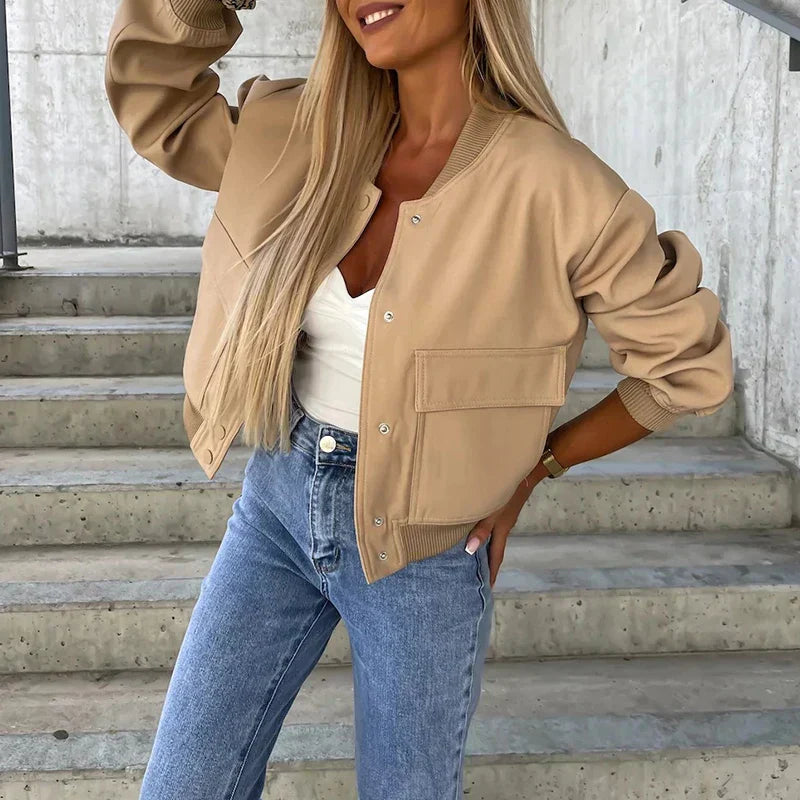 Mune | Women's Casual Bomber Jacket with Pockets and Long Sleeves