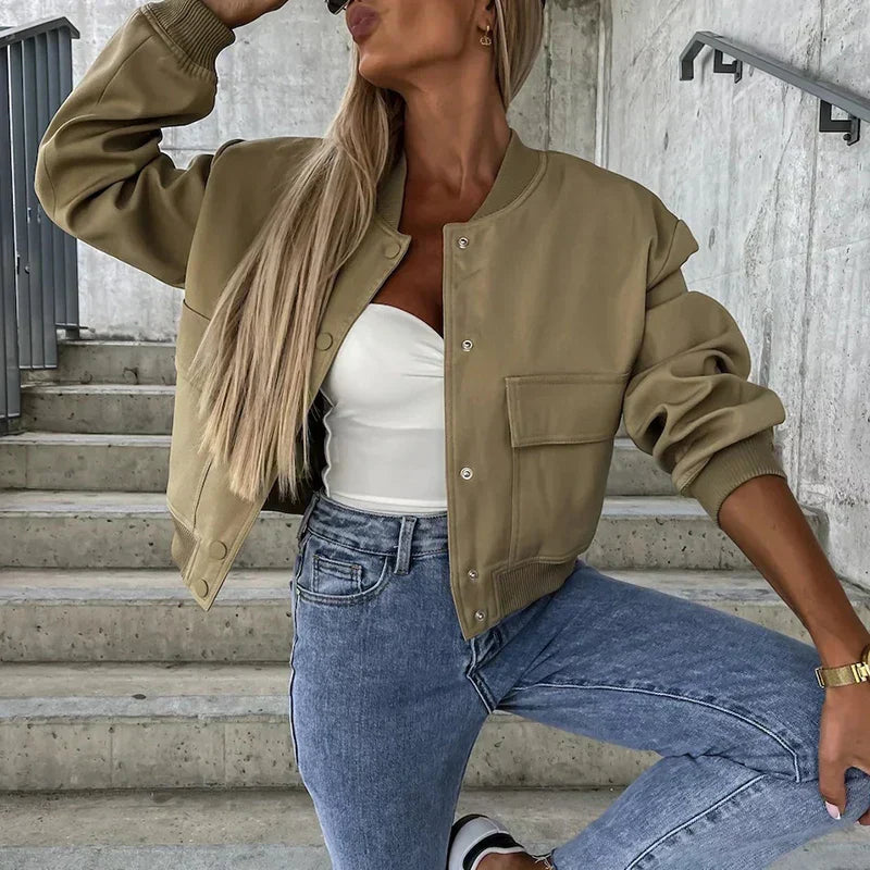 Mune | Women's Casual Bomber Jacket with Pockets and Long Sleeves
