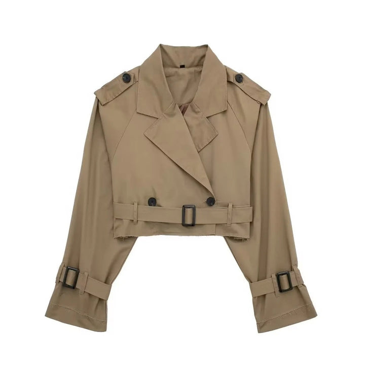 Mune | Women's Short Trench Coat with Belt and Long Sleeves