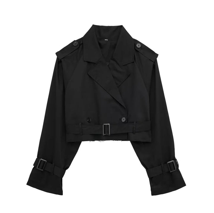 Mune | Women's Short Trench Coat with Belt and Long Sleeves