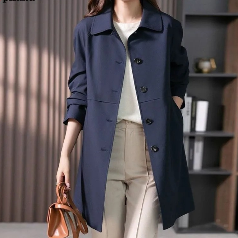 Mune | Women's Trench Coat with Button Placket and Collar