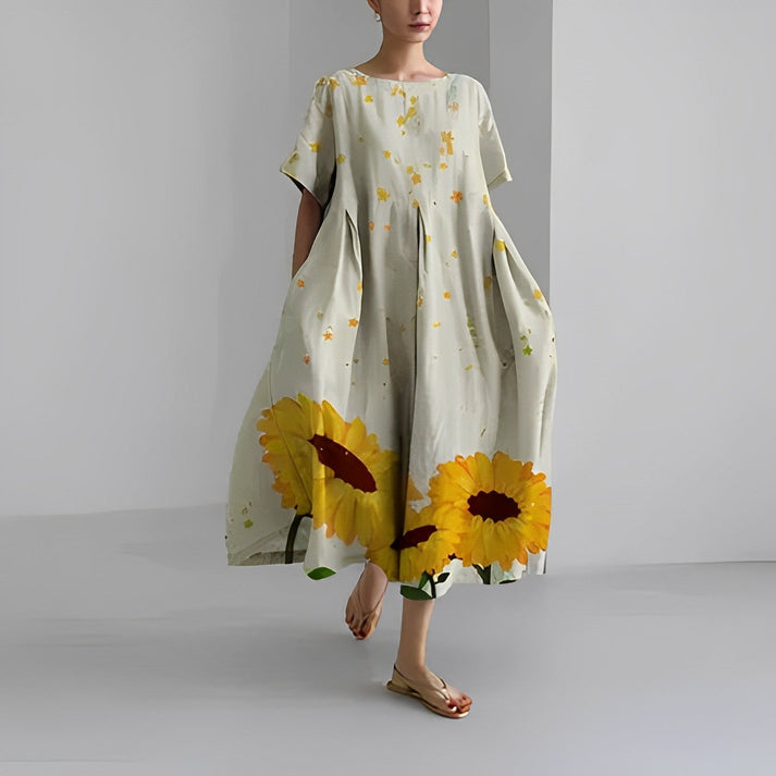 Women Relaxed Style Flower Midi Dress