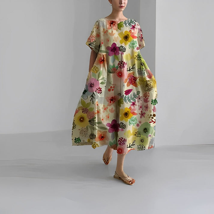 Women Relaxed Style Flower Midi Dress