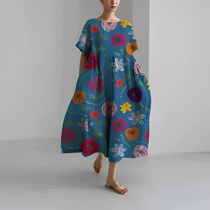 Women Relaxed Style Flower Midi Dress