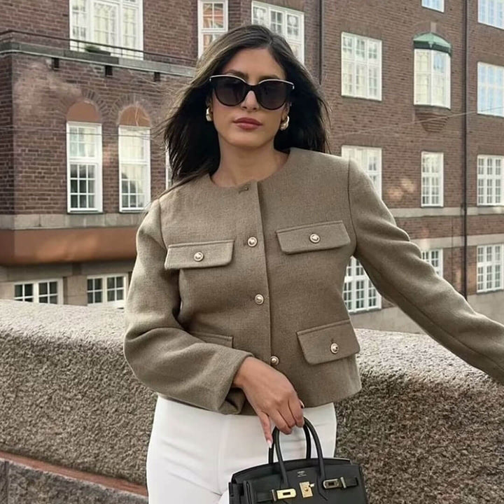 Mune | Women's Elegant Bomber Jacket with Button Closure and Chest Pockets