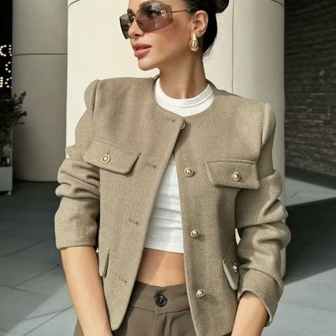 Mune | Women's Elegant Bomber Jacket with Button Closure and Chest Pockets