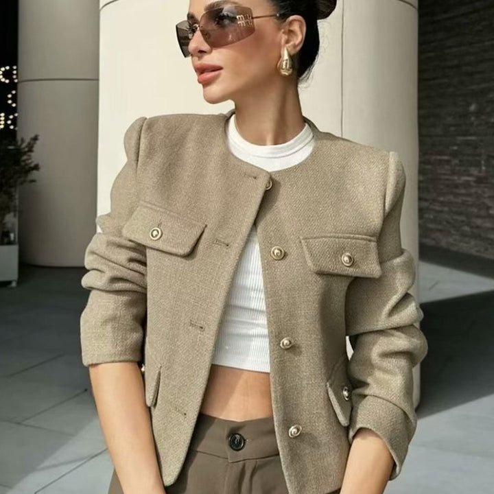 Mune | Women's Elegant Bomber Jacket with Button Closure and Chest Pockets
