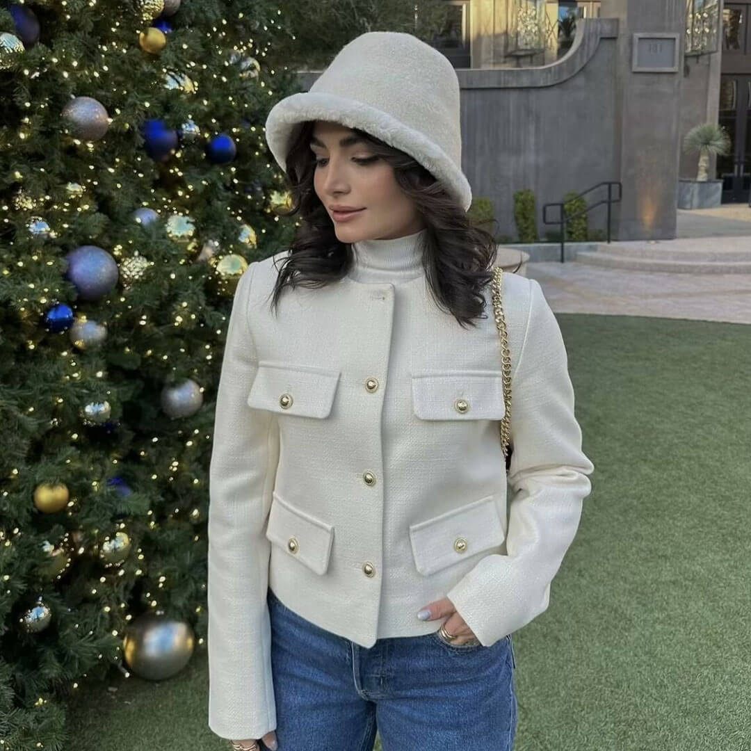 Mune | Women's Elegant Bomber Jacket with Button Closure and Chest Pockets