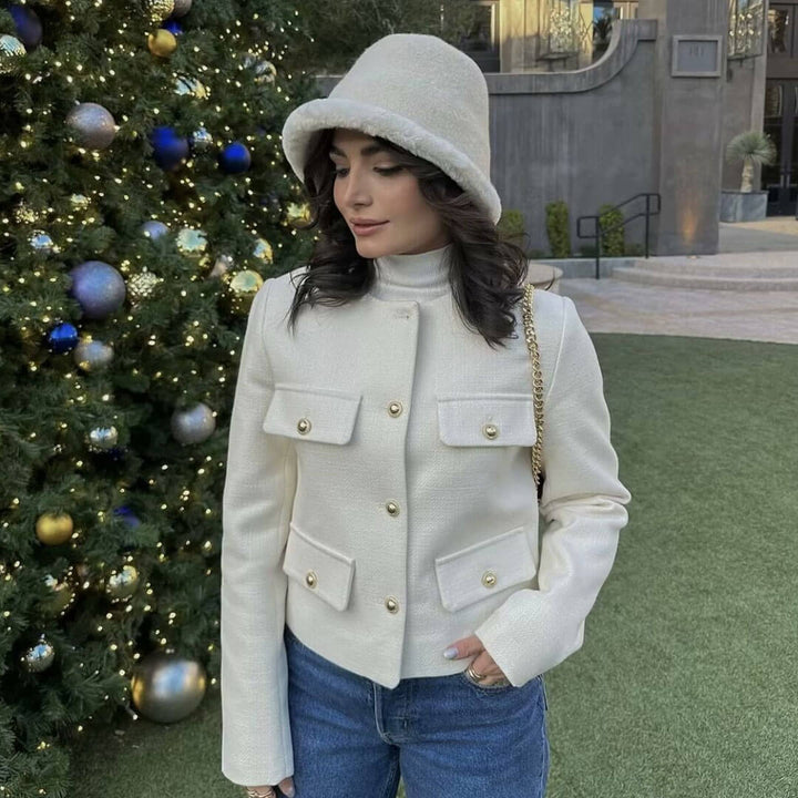 Mune | Women's Elegant Bomber Jacket with Button Closure and Chest Pockets