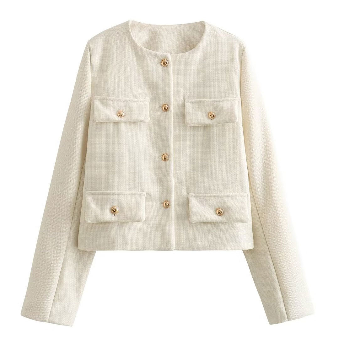 Mune | Women's Elegant Bomber Jacket with Button Closure and Chest Pockets