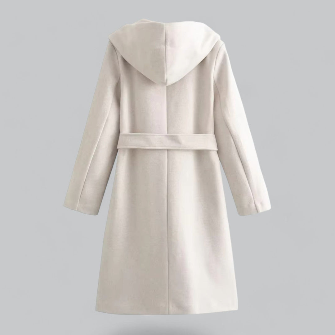 Mune | Women's Wool Winter Coat with Hood and Belt in Knee-Length Style