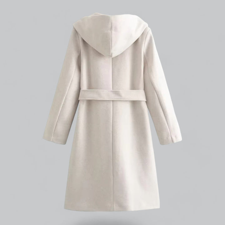 Mune | Women's Wool Winter Coat with Hood and Belt in Knee-Length Style