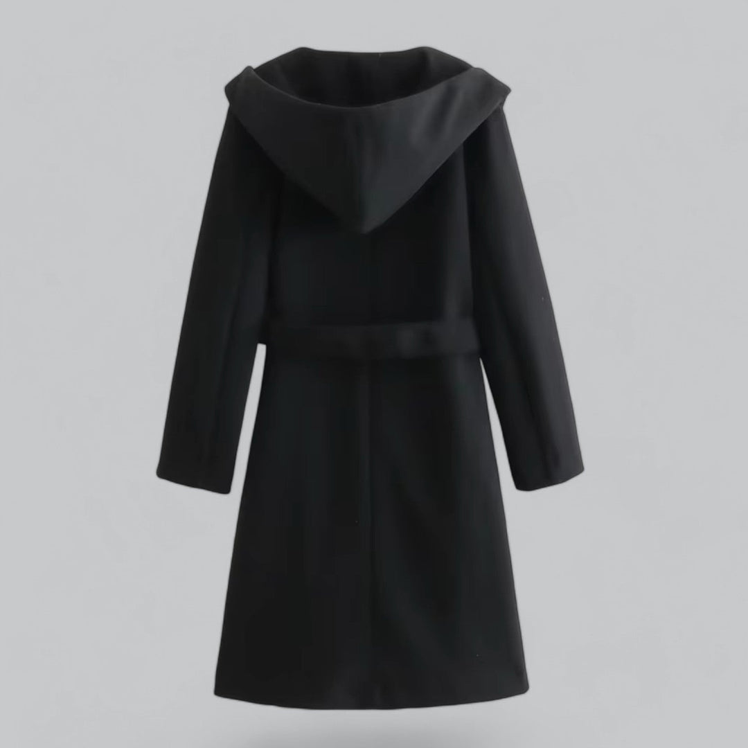Mune | Women's Wool Winter Coat with Hood and Belt in Knee-Length Style