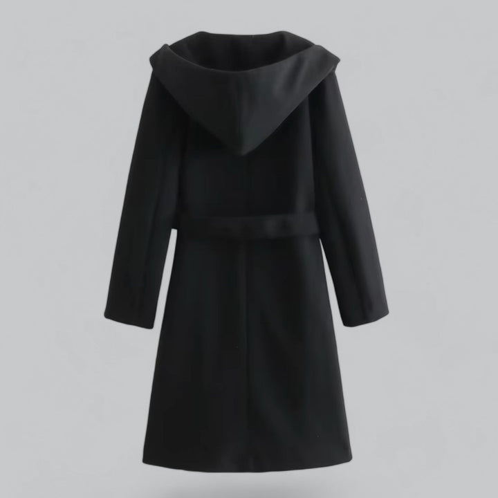 Mune | Women's Wool Winter Coat with Hood and Belt in Knee-Length Style