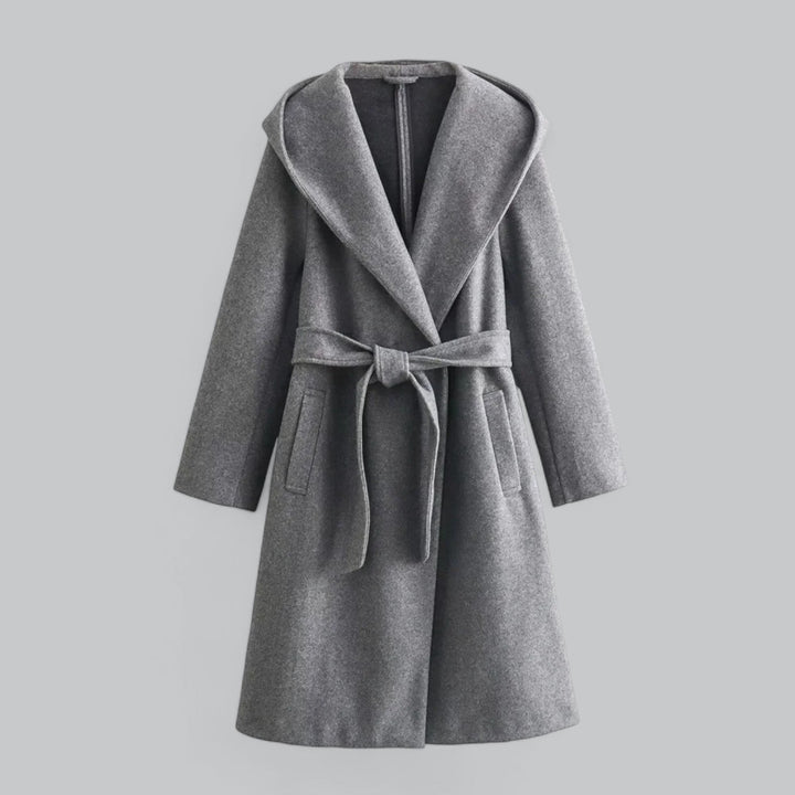Mune | Women's Wool Winter Coat with Hood and Belt in Knee-Length Style
