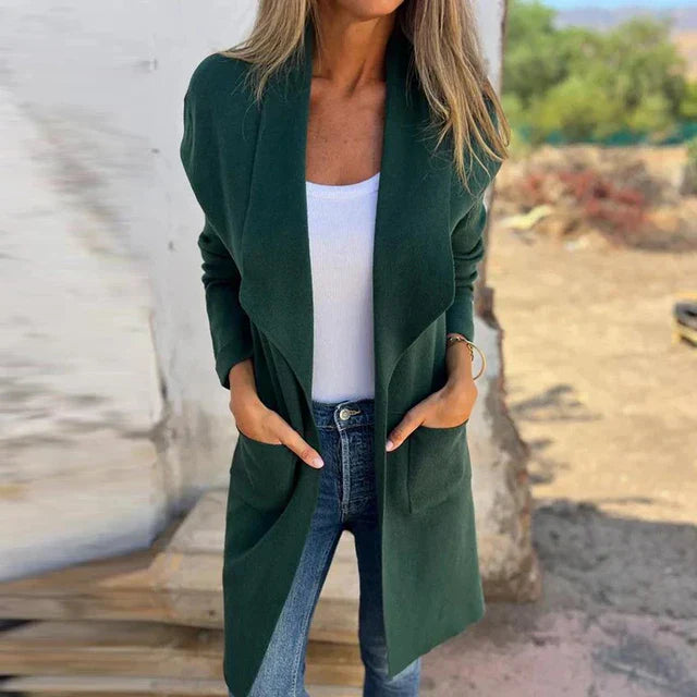 Mune | Women's Long Elegant Jacket with Open Front and Pockets