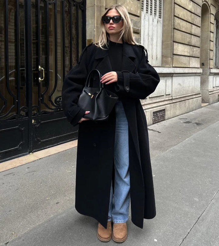 Mune | Women's Oversized Wool Winter Coat Long with Lapel Collar