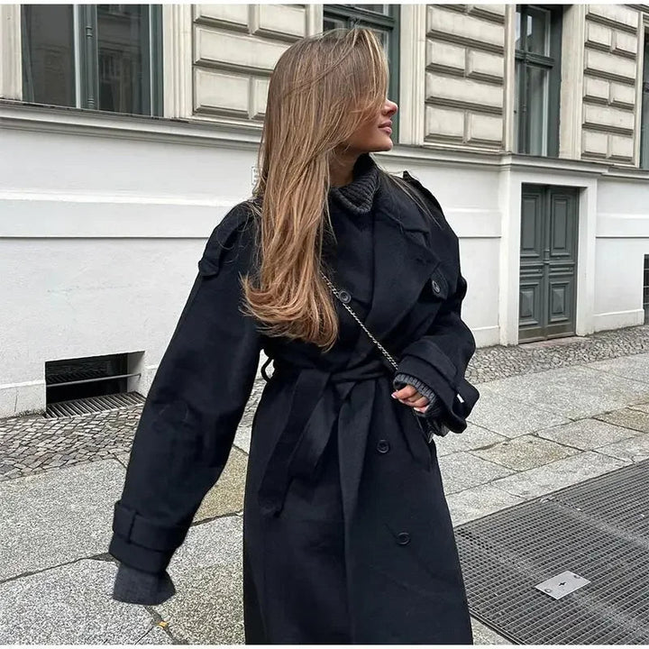 Mune | Women's Oversized Wool Winter Coat Long with Lapel Collar