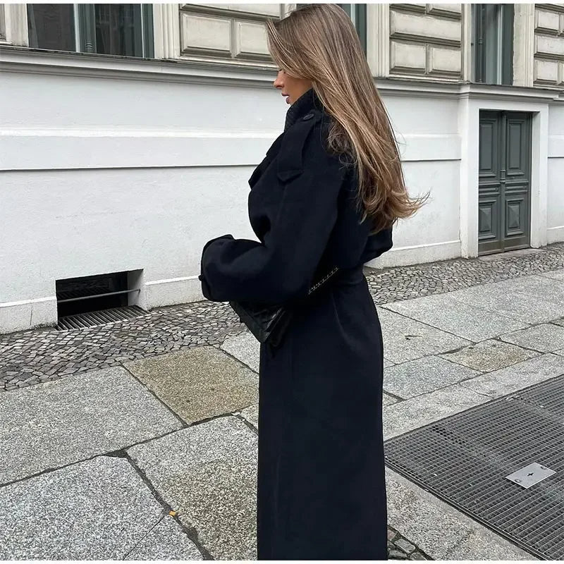 Mune | Women's Oversized Wool Winter Coat Long with Lapel Collar