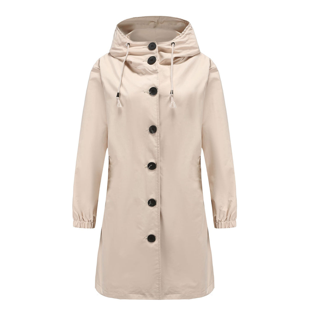 Mune | Women's Long Rain Jacket with Hood and Button Placket