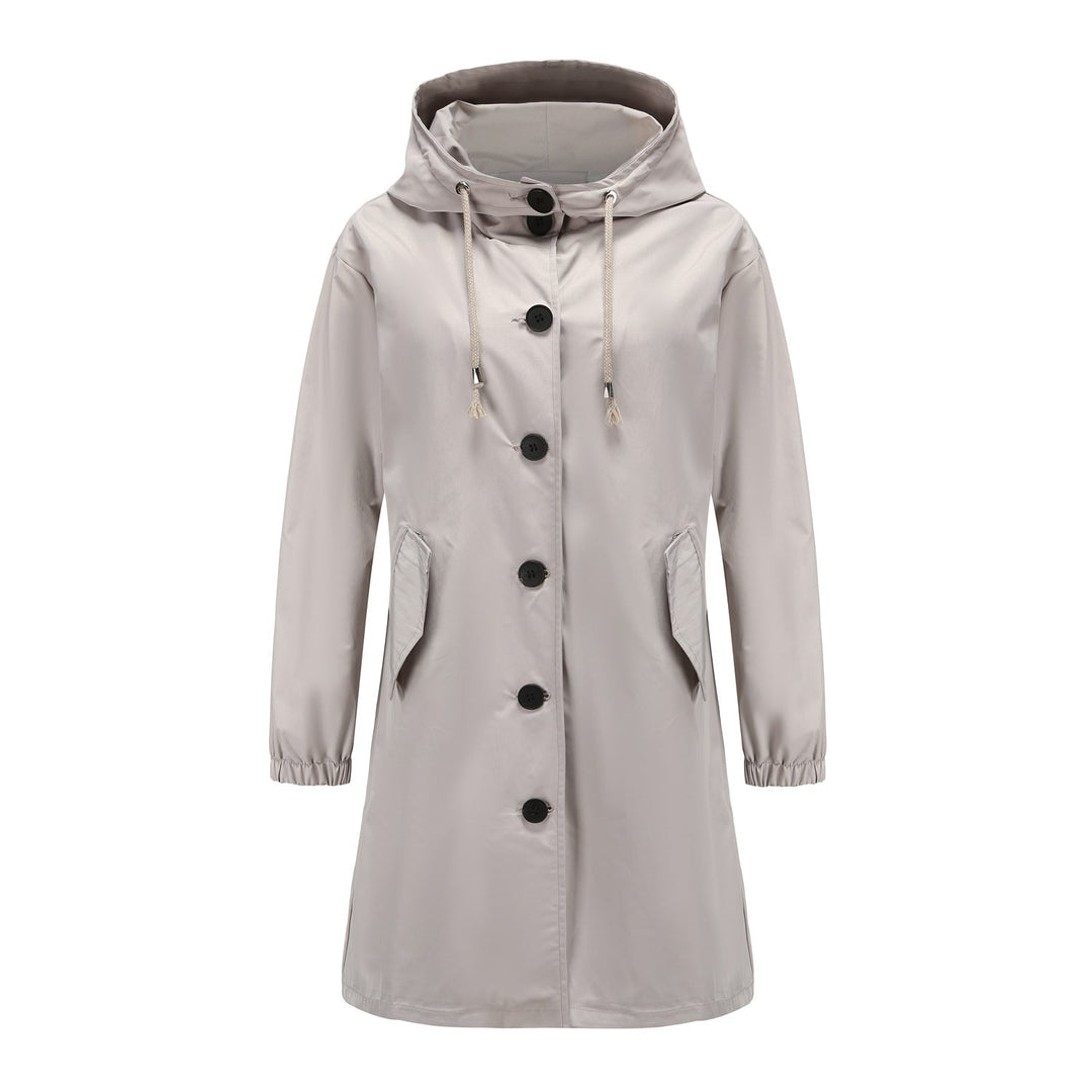 Mune | Women's Long Rain Jacket with Hood and Button Placket