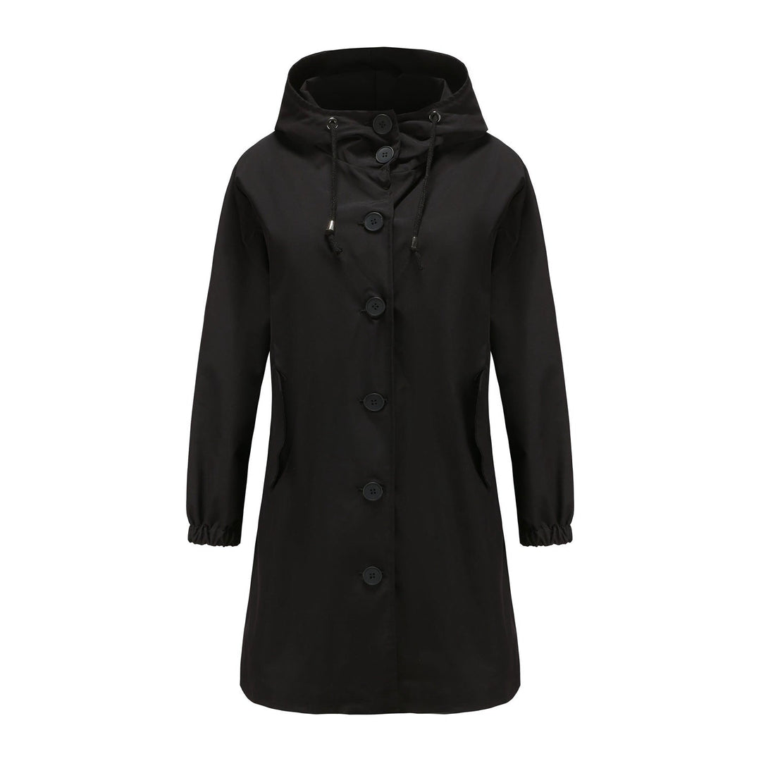 Mune | Women's Long Rain Jacket with Hood and Button Placket