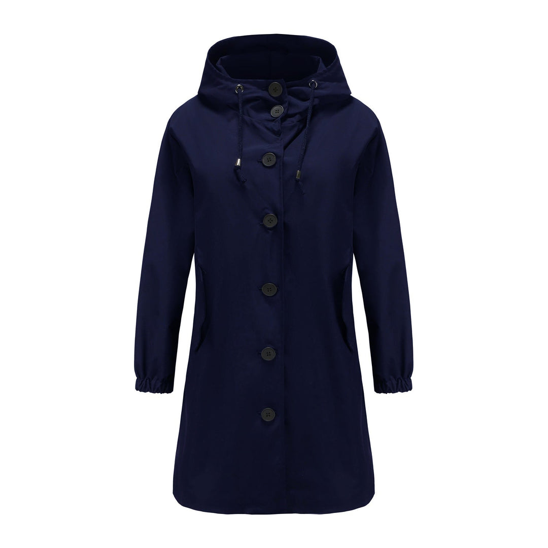 Mune | Women's Long Rain Jacket with Hood and Button Placket