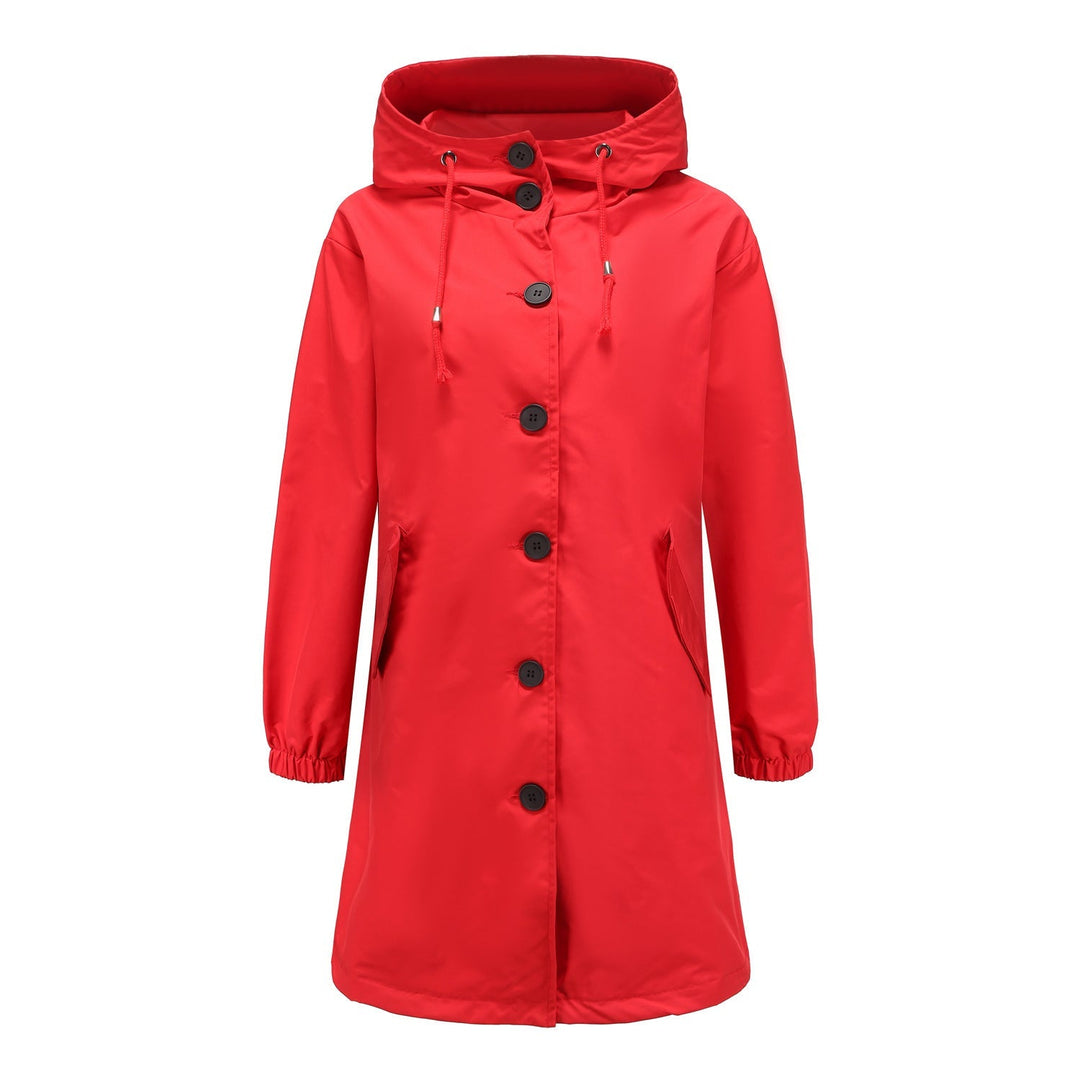 Mune | Women's Long Rain Jacket with Hood and Button Placket