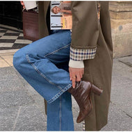 Mune | Women's Long Trench Coat with Elegant Cut and Checked Lining