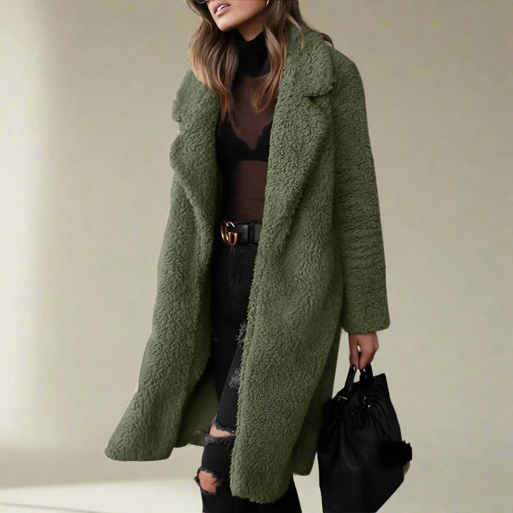 Mune | Women's Long Teddy Jacket Made of Faux Fur with Lapel Collar