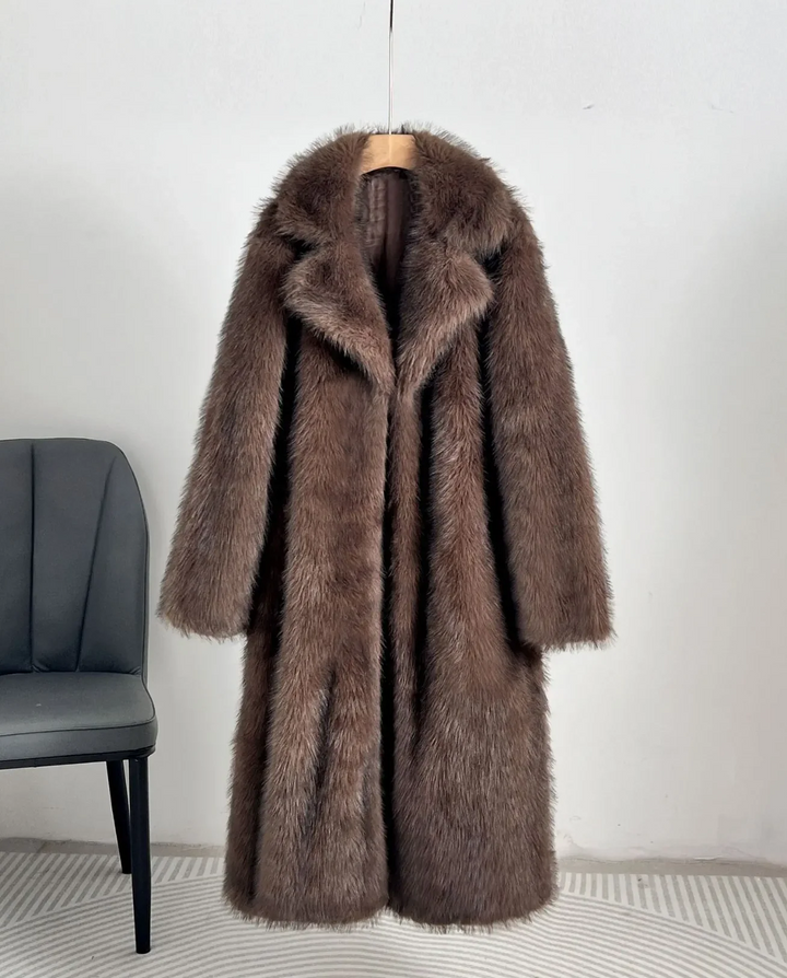 Mune | Women's Long Oversized Fur Coat with Elegant Wide Collar