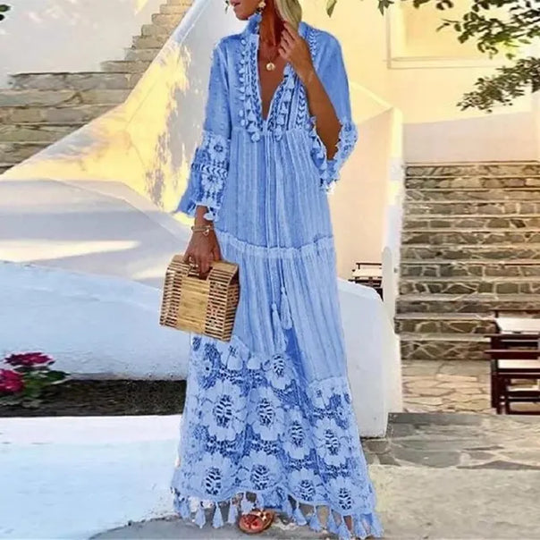 Mune | Long boho dress with lace and tassels