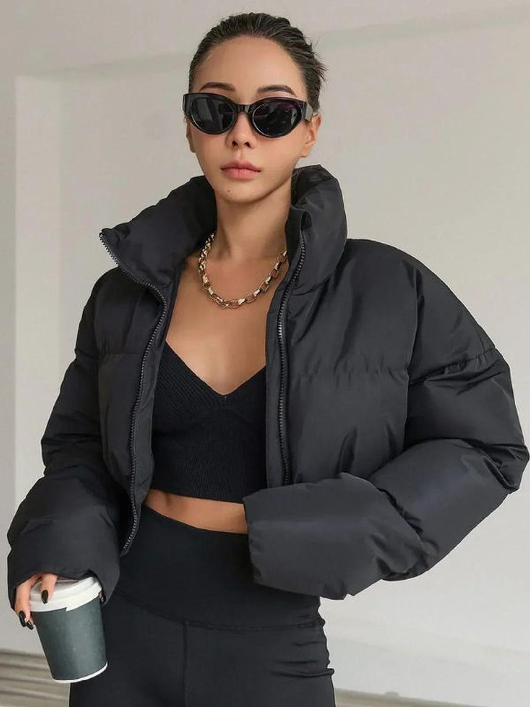 Mune | Women's Lightweight Short Puffer Jacket with High Collar and Zipper