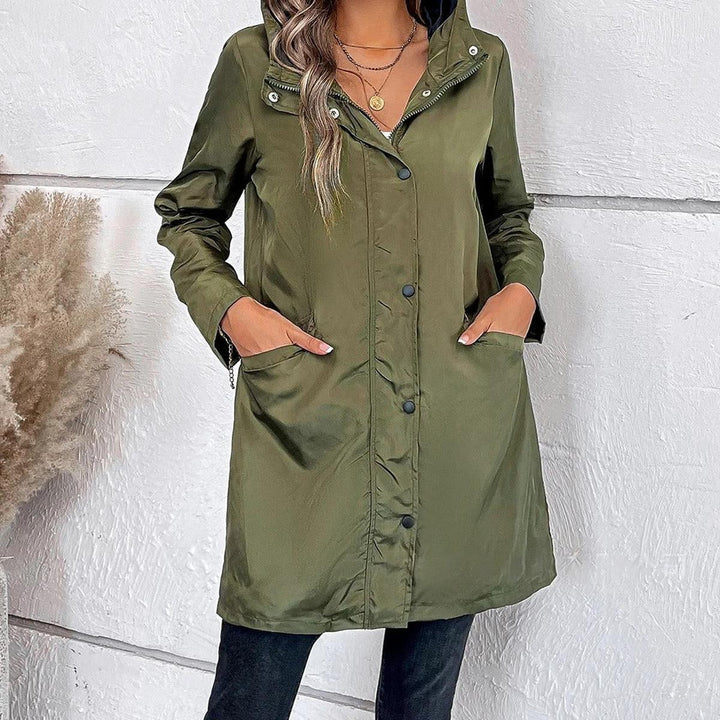 Mune | Longer Women's Autumn Coat with High Collar and Button Closure