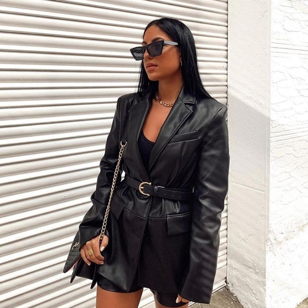 Mune | PU-Leather Women's Blazer Jacket with Tailored Cut for Versatile Style Design