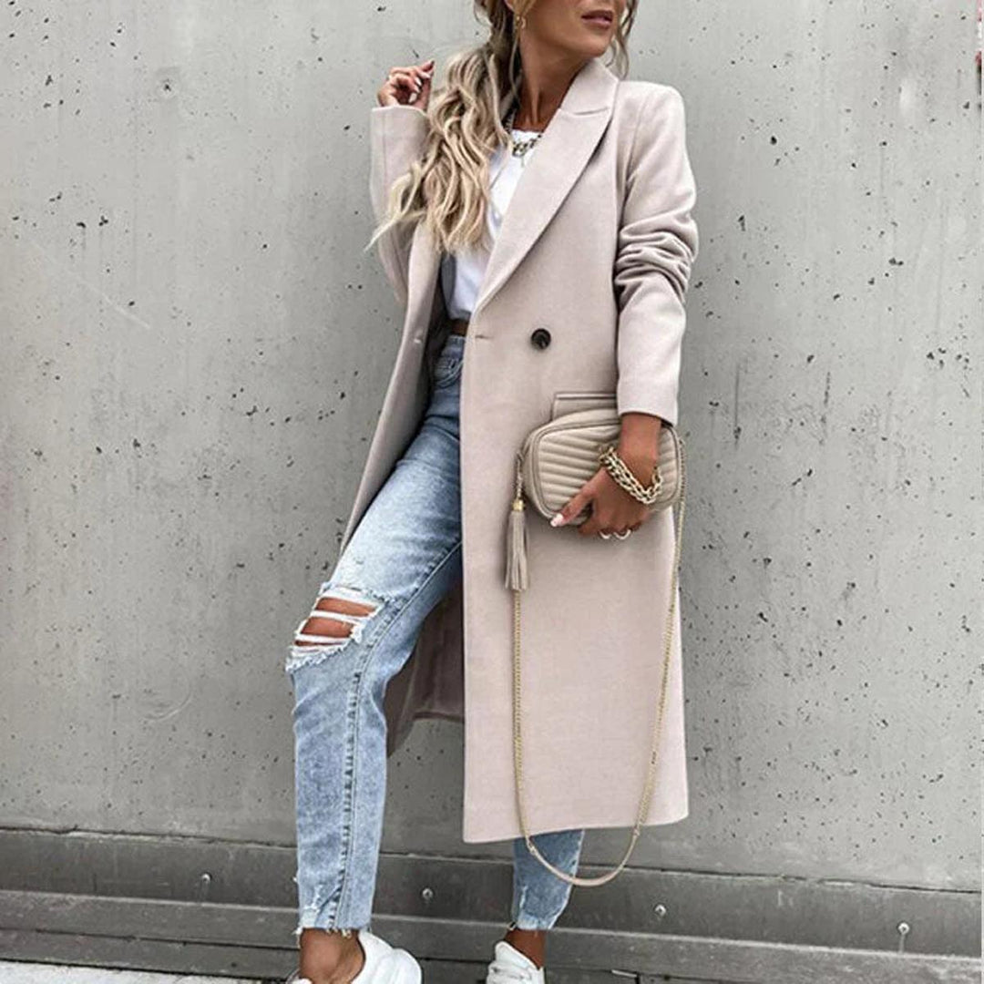 Mune | Longer women's wool blend coat with button placket and side pockets