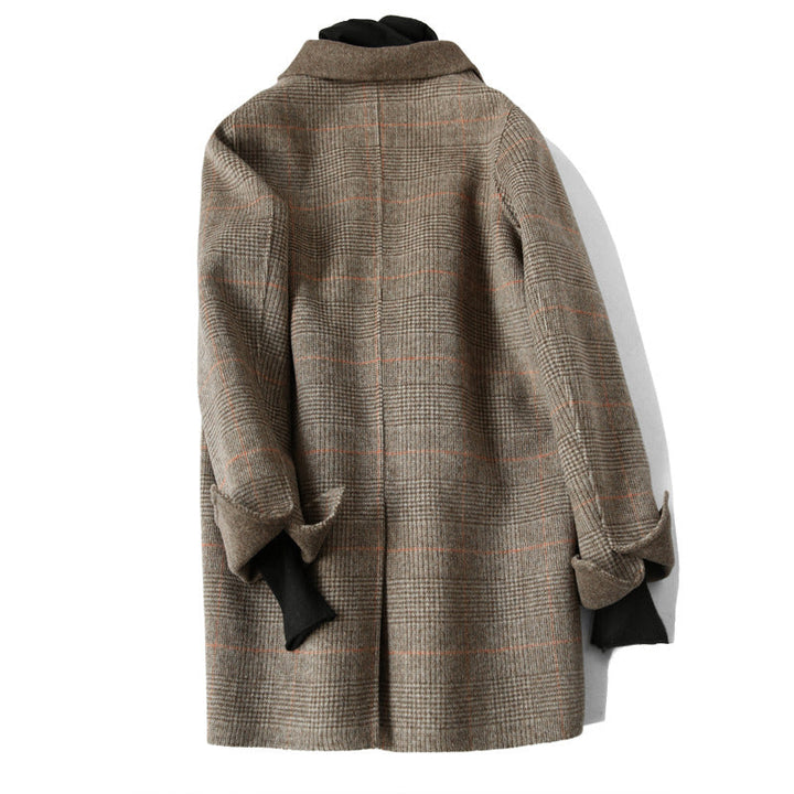 Mune | Women's Wool Winter Jacket with Check Pattern and Lapel Collar