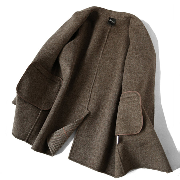Mune | Women's Wool Winter Jacket with Check Pattern and Lapel Collar