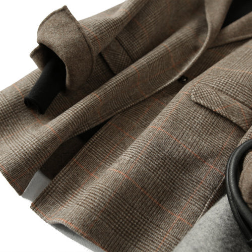 Mune | Women's Wool Winter Jacket with Check Pattern and Lapel Collar