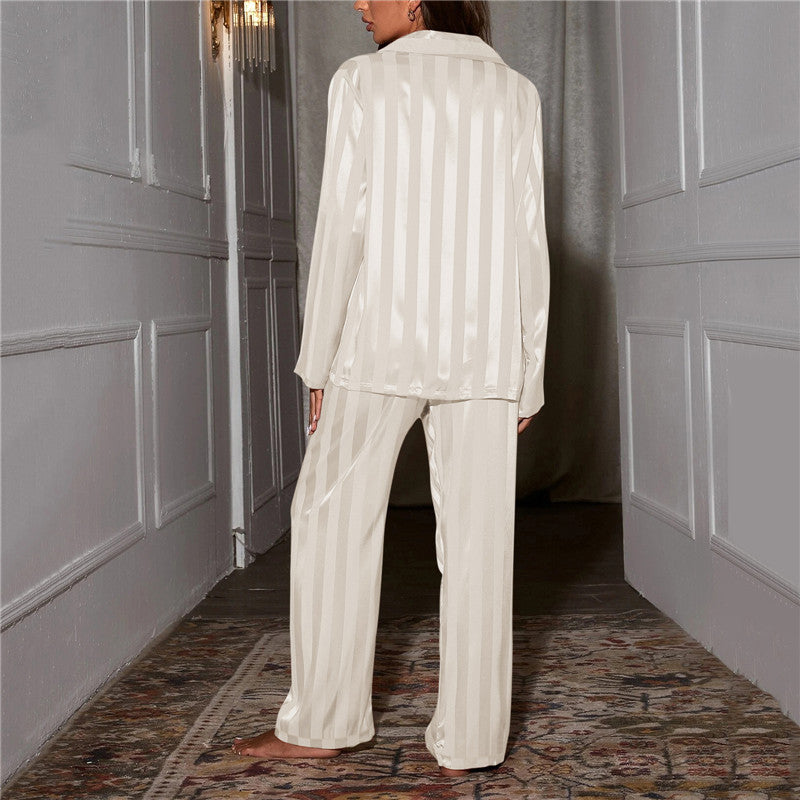 Mune Fashion Women's Pajama Set in Satin Look with Striped Pattern