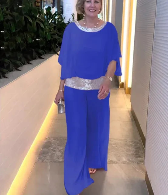 Mune | Elegant evening ensemble: Shimmering top and palazzo pants