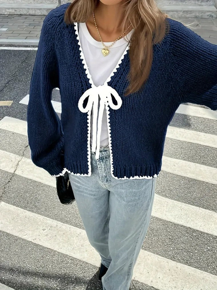 Mune | Women's Knit Cardigan with V-Neck and Bow Closure