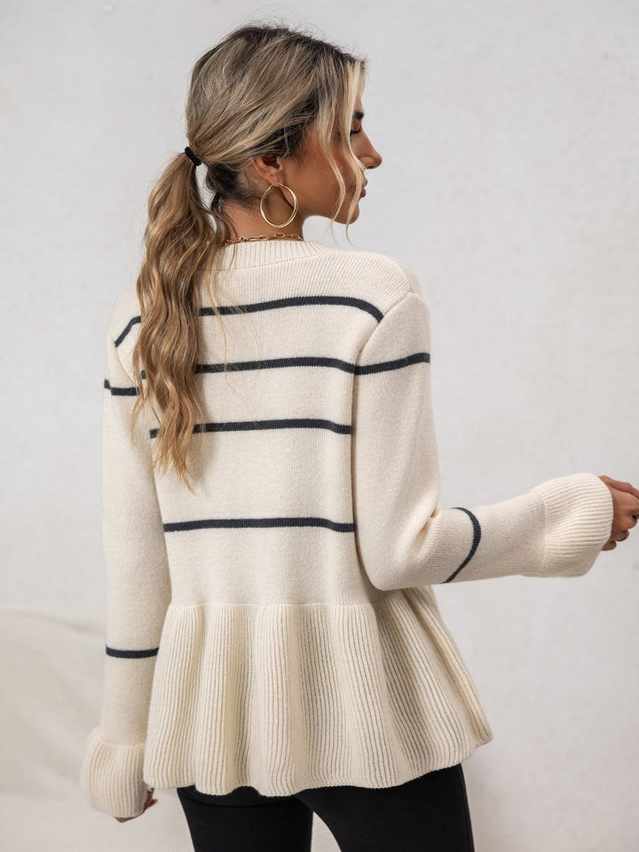 Mune | Women's Striped Knit Cardigan with V-Neck and Button Closure